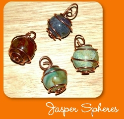 Copper wrapped fancy jasper spheres
