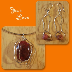 Rhodonite pendant and earrings