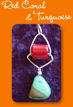 Red coral and turquoise pendant